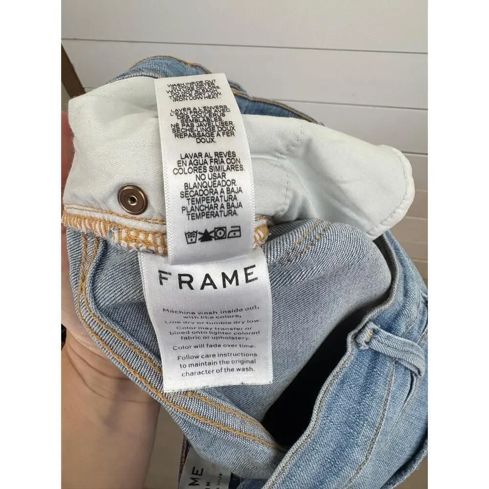 FRAME Le Sylvie Slender Straight Jeans Size 30 Light Blue Distressed Raw Hem - Picture 10 of 11
